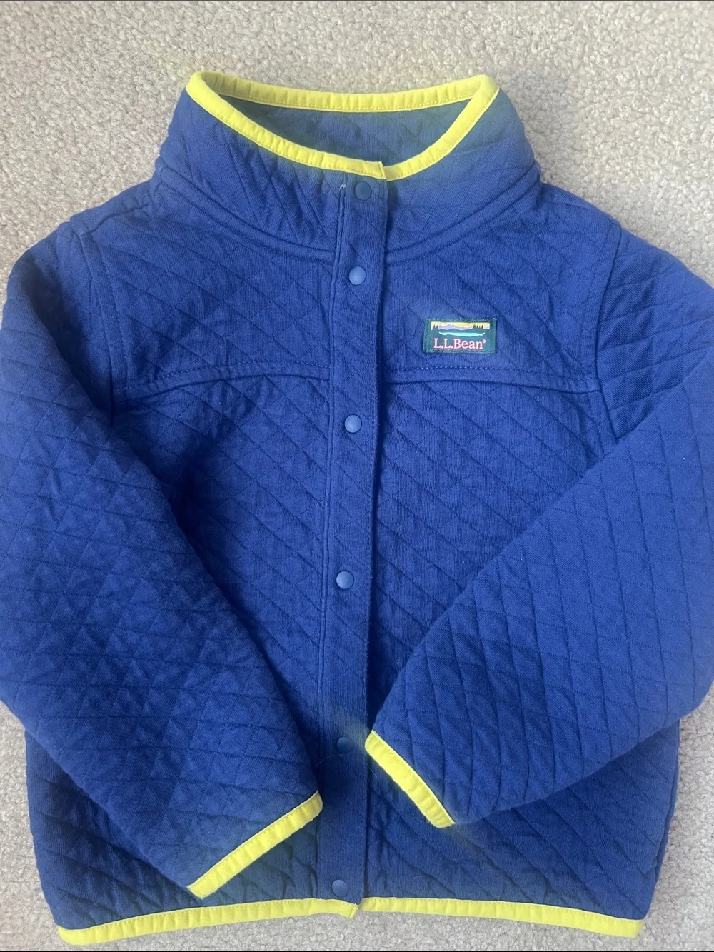 L.L. Bean Blue Quilted Jacket with Yellow Trim